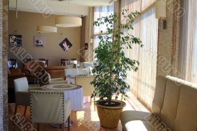 The interior of the cafe in the resort.