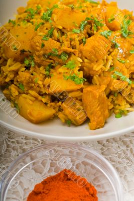 curry beef rice and potatoes