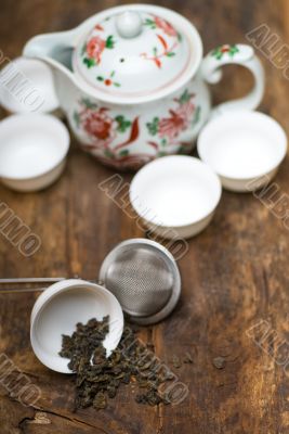 green chinese tea set