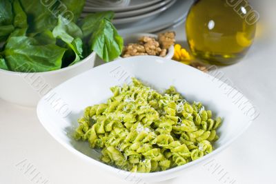 italian fusilli pasta and pesto