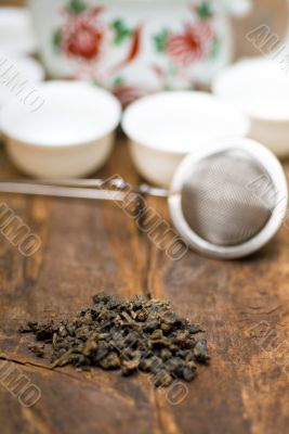 green chinese tea set