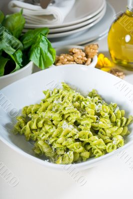 italian fusilli pasta and pesto