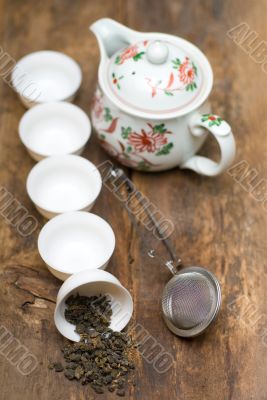 green chinese tea set