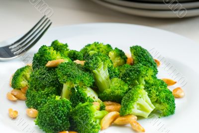 fresh sauteed broccoli and almonds