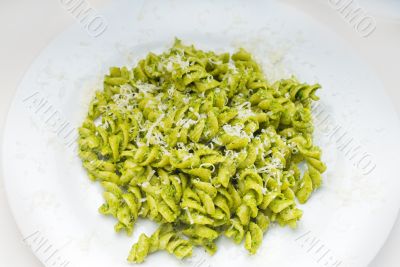 italian fusilli pasta and pesto