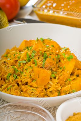 curry beef rice and potatoes