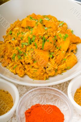 curry beef rice and potatoes