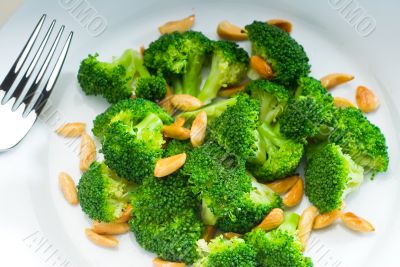 fresh sauteed broccoli and almonds
