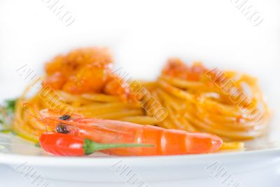 pasta and spicy shrimps