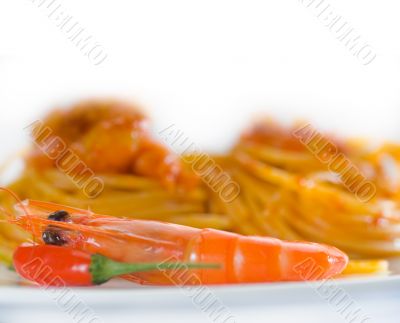 pasta and spicy shrimps
