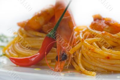 pasta and spicy shrimps