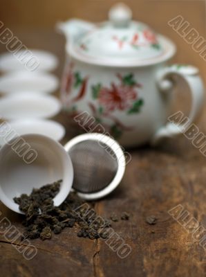 green chinese tea set