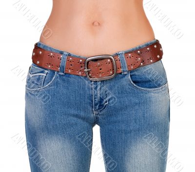 Slim naked girl in jeans