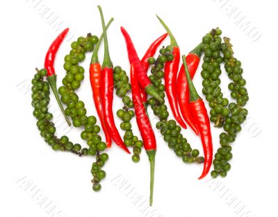 chili pepper and green bell pepper