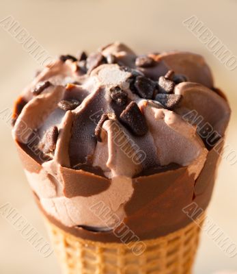 Chocolate ice cream in a cone