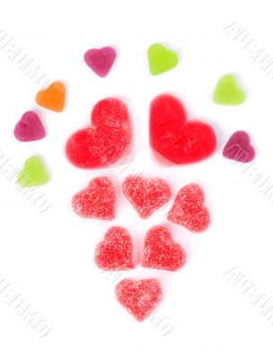 chewy colored candies in heart shape