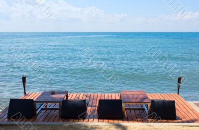 sun beds for sun on the wooden floor