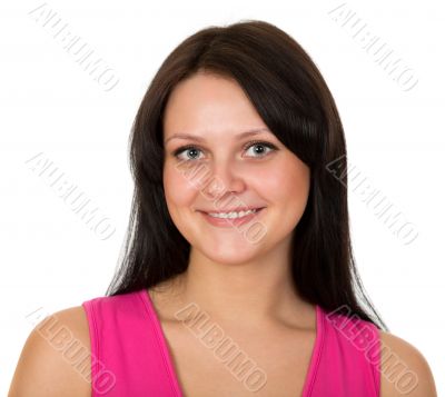 portrait of happy young woman with long hair. isolated on white 