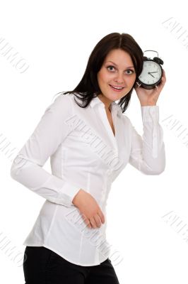 beautiful girl with alarm clock