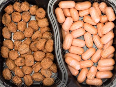 sausages and burgers close up