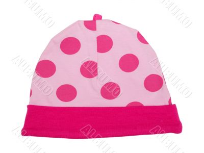 Pink baby hat with polka dots