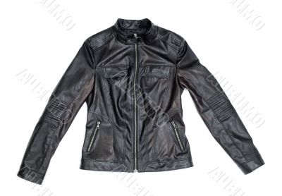 black leather jacket isolated on white background