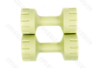 Two green dumbbell