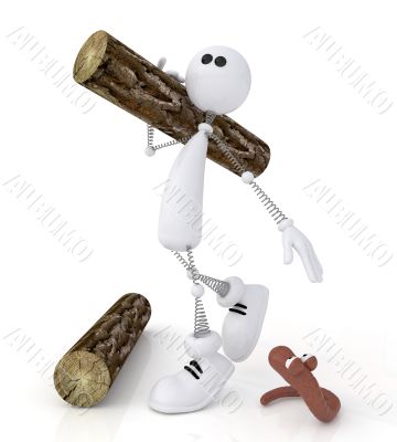 The 3D little man with a log.