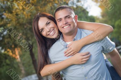 Mixed Race Romantic Couple Portrait in the Park