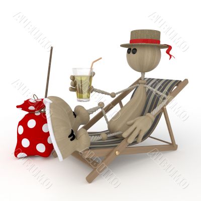 The 3D little man on a beach.
