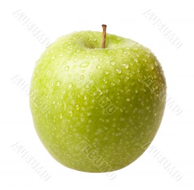 Green apple with drops isolated