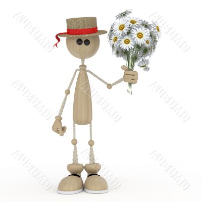 The 3D little man with flowers.