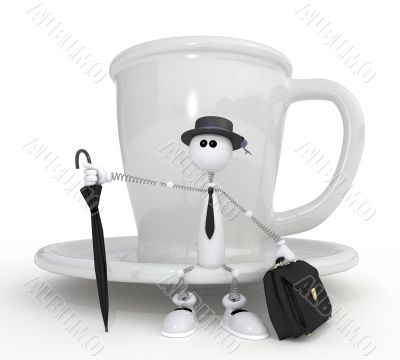 The 3D little man with a cup.