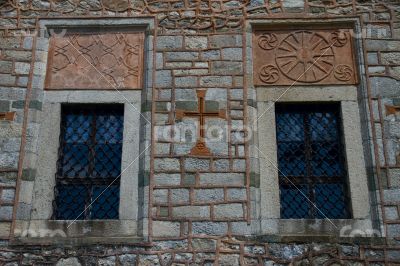 Windows in old stone building