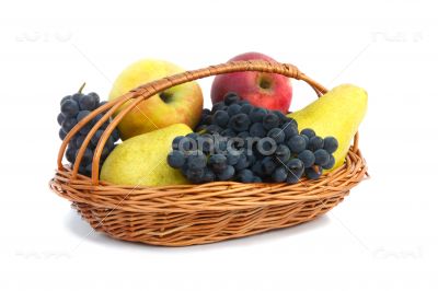 Fruit in a basket on a white background.