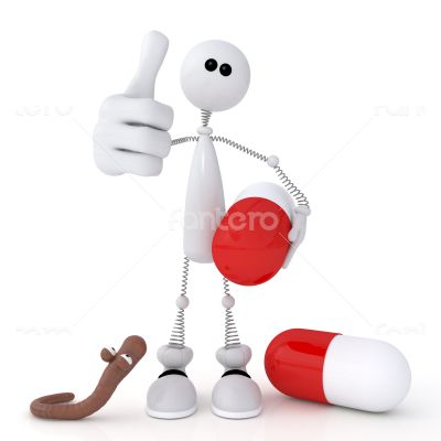 The 3D white person with a medical syringe.
