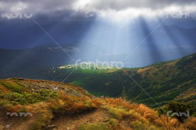 Autumn morning mountain plateau landscape (Carpathian, Ukraine) 