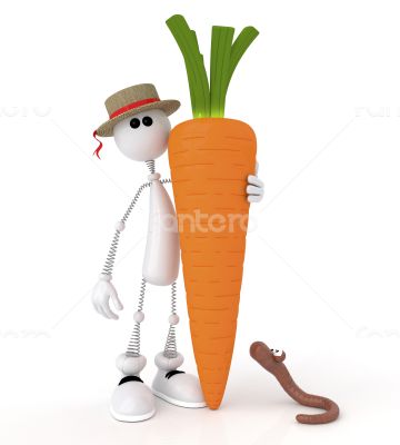 The 3D white little man with carrot.