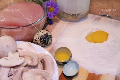 Products For Preparing Pancake With Chicken And Mushrooms