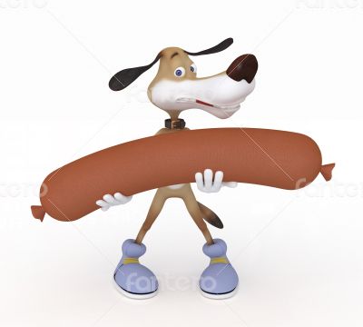 The 3D dog with a sausage.