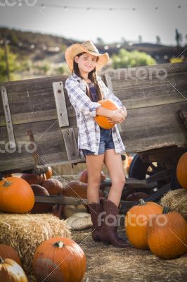 Preteen Girl Portrait at the Pumpkin Patch