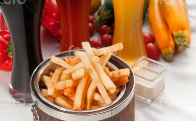 fresh french fries on a bucket