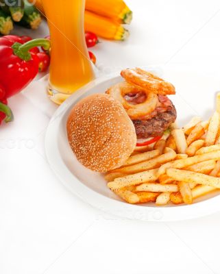 classic hamburger sandwich and fries