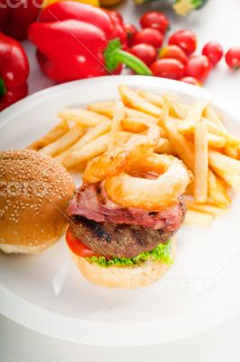 classic hamburger sandwich and fries