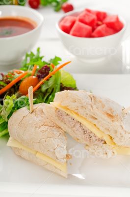 tuna and cheese sandwich with salad