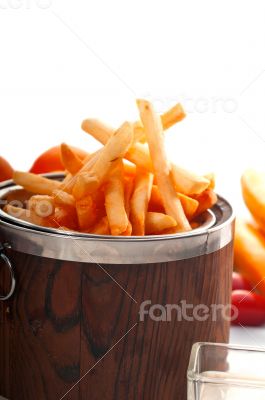 fresh french fries on a bucket