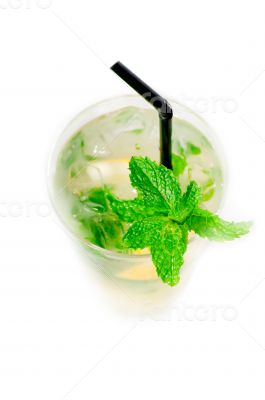 mojito caipirina cocktail with fresh mint leaves