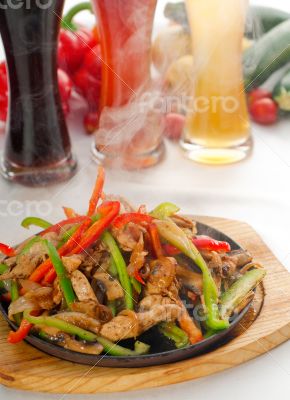 original fajita sizzling hot  on iron plate