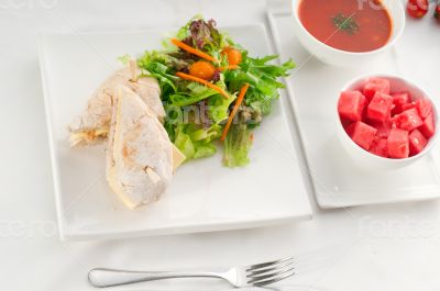 tuna and cheese sandwich with salad