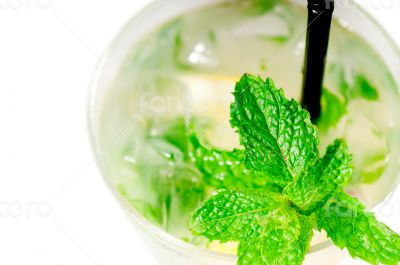 mojito caipirina cocktail with fresh mint leaves